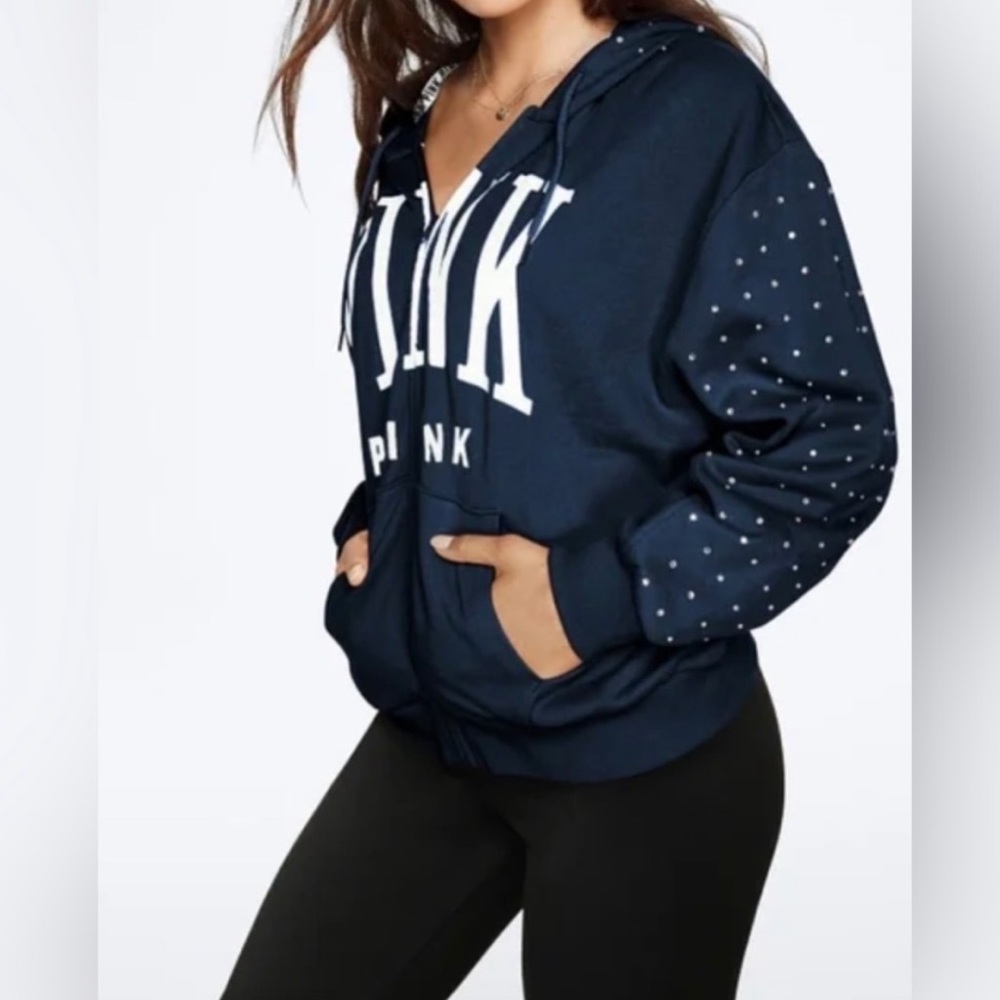🔥 Gorgeous! ~ VS PINK Zip Hoodie W/Rhinestones ✨~ Woman's (L)